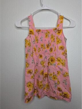 Old Navy Girls Pink Floral Dress Sunflower Sleeveless Smocked Size S 6-7